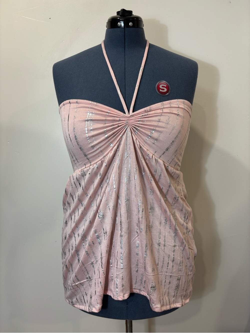 Women’s Pink Metallic Halter Ruched Tube Top